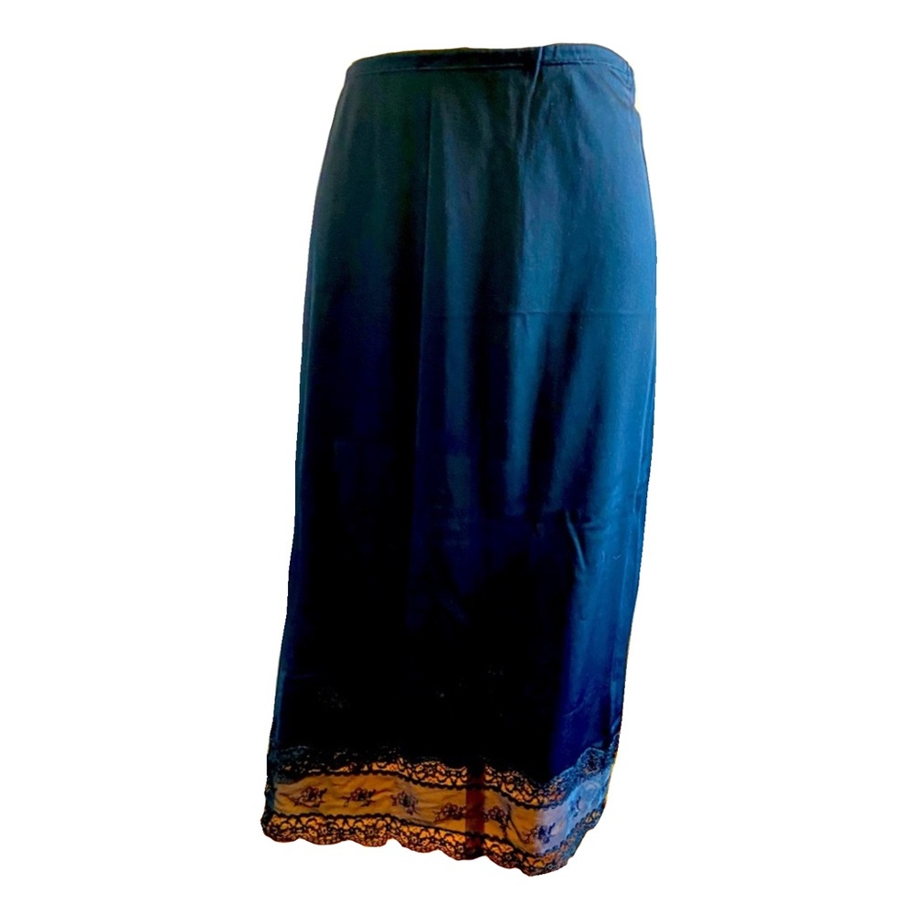 Vintage Long Black Half Slip with Lace Trim